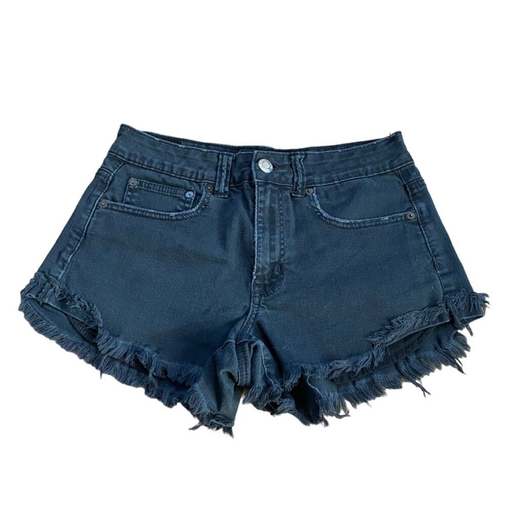 American‎ Eagle Hi-Rise Festival Shorts Black Distressed Stretch Denim Size 6